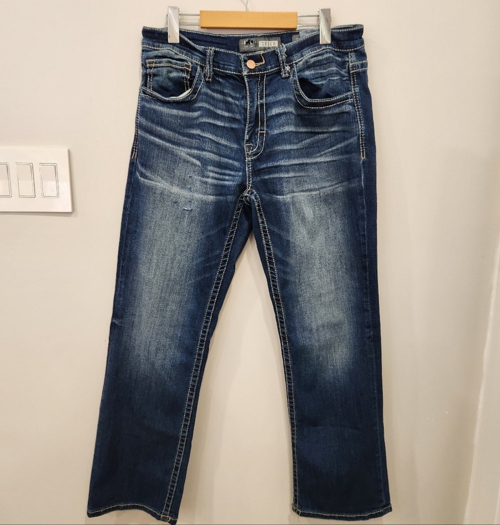 Buckle BKE Mens 32x30 Faded Thick Stitch Tyler Stretch Straight Leg Denim Jeans